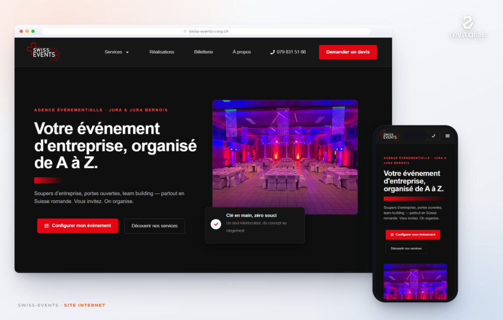 Site internet Swiss-Events réalisé par Revitalize